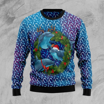 Santa Dolphins Funny Blue Ugly Sweater - Thegiftio UK
