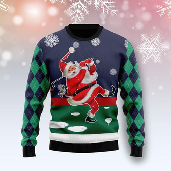Santa Golfer Funny Blue Ugly Sweater - Thegiftio UK