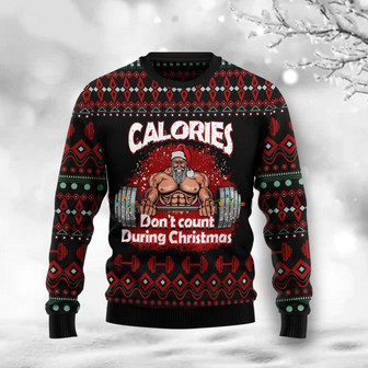 Santa Gymer Calories Funny Blue Ugly Sweater - Thegiftio UK