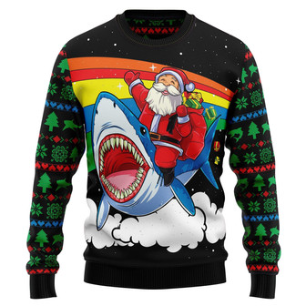 Santa Riding Shark Ugly Christmas Sweater For Men And Women - Thegiftio UK