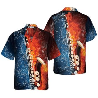 Saxophone Hawaiian Shirt, Saxophone With Water And Flame Hawaiian Shirt For Men Women, Gift For Friend, Family, Saxophone Music Lovers - Seseable