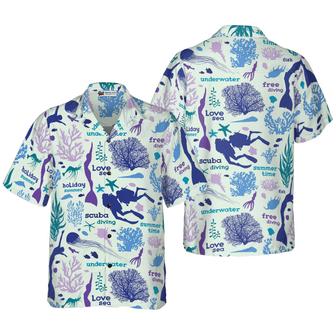 Scuba Diver And Sea Pattern Hawaiian Shirt, Colorful Summer Aloha Shirt For Men Women, Gift For Friend, Team, Diving Lovers - Seseable