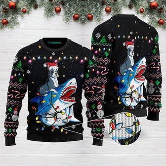 Shark Boston Terrier Ugly Christmas Sweater For Men & Women | Favorety