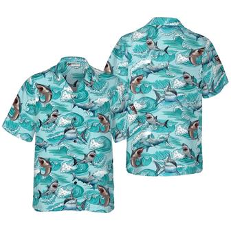 Shark Hawaiian Shirt, Blue Sea, Shark On Sea Waves Aloha Shirt For Men - Perfect Gift For Husband, Boyfriend, Friend, Family - Seseable