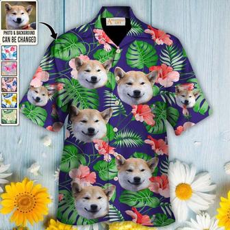 Shiba Inu Face Custom Aloha Hawaii Shirt - Dog Custom Photo With Tropical Pattern Personalized Hawaiian Shirt - Perfect Gift For Dog Lovers, Friend, Family | Favorety