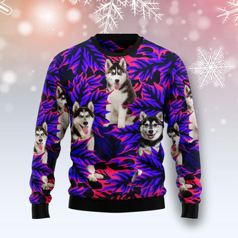 Siberian Husky Leaves Ugly Sweater For Men And Women - Thegiftio UK