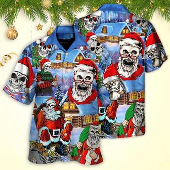 Skull Aloha Hawaiian Shirt For Summer - Christmas Skull Santa In The Town Love Xmas Hawaiian Shirt - Perfect Gift For Men, Women, Skull Lover - Seseable