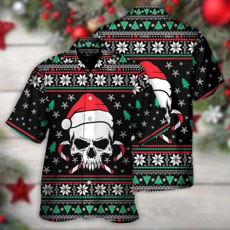 Skull Aloha Hawaiian Shirt For Summer - Christmas Skull Wearing Santa Claus Hat And Sweat Candy Hawaiian Shirt - Perfect Gift For Men, Women, Skull Lover - Seseable