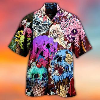 Skull Aloha Hawaiian Shirt For Summer - Skull And Ice Cream, Melt Skull Hawaiian Shirt - Perfect Gift For Men, Women, Skull Lover - Seseable