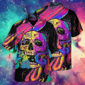 Skull Aloha Hawaiian Shirt For Summer - Skull And Moth Night Butterfly Neon Style Hawaiian Shirt - Perfect Gift For Men, Women, Skull Lover - Seseable