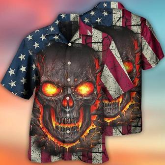 Skull Aloha Hawaiian Shirt For Summer - Skull Burning Angry American Flag Vintage Hawaiian Shirt - Perfect Gift For Men, Women, Skull Lover - Seseable