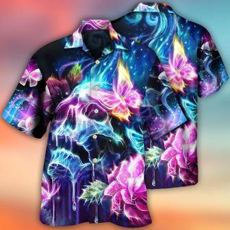 Skull Aloha Hawaiian Shirt For Summer - Skull Butterfly Flower Dream Lighting Hawaiian Shirt - Perfect Gift For Men, Women, Skull Lover - Seseable