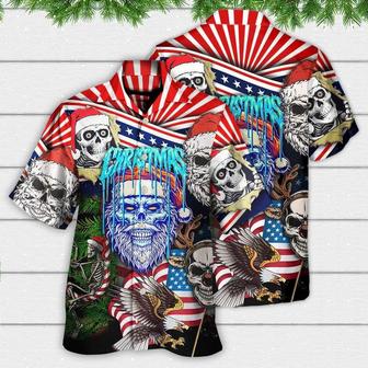 Skull Aloha Hawaiian Shirt For Summer - Skull Christmas US Flag Skeleton Horror Merry Christmas Hawaiian Shirt - Perfect Gift For Men, Women, Skull Lover - Seseable
