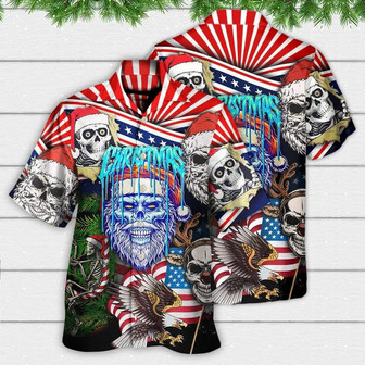 Skull Aloha Hawaiian Shirt For Summer - Skull Christmas US Flag Skeleton Horror Merry Christmas Hawaiian Shirt - Perfect Gift For Men, Women, Skull Lover - Seseable