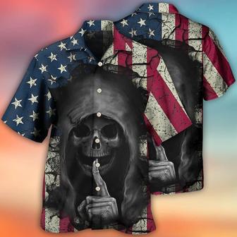 Skull Aloha Hawaiian Shirt For Summer - Skull Dark American Flag Vintage Hawaiian Shirt - Perfect Gift For Men, Women, Skull Lover - Seseable