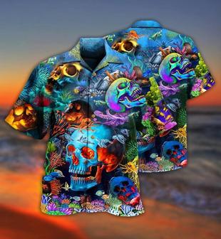 Skull Aloha Hawaiian Shirt For Summer - Skull Deep In The Ocean Hawaiian Shirt - Coral Hawaiian Shirt - Perfect Gift For Men, Women, Skull Lover | Seseable CA