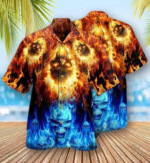 Skull Aloha Hawaiian Shirt For Summer - Skull Fire Burning Forever Fire And Water Hawaiian Shirt - Perfect Gift For Men, Women, Skull Lover - Seseable