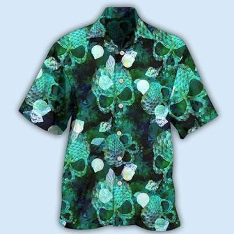 Skull Aloha Hawaiian Shirt For Summer - Skull Fish Green Style Hawaiian Shirt - Sea animal Shells Hawaiian Shirt - Perfect Gift For Men, Women, Skull Lover - Seseable