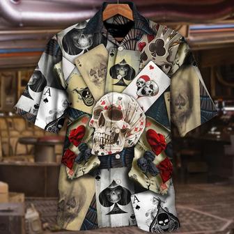 Skull Aloha Hawaiian Shirt For Summer - Skull Gambling Card Retro Art Hawaiian Shirt - Perfect Gift For Men, Women, Skull Lover - Seseable