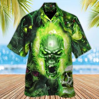 Skull Aloha Hawaiian Shirt For Summer - Skull Green Fear No Man Hawaiian Shirt - Perfect Gift For Men, Women, Skull Lover - Seseable
