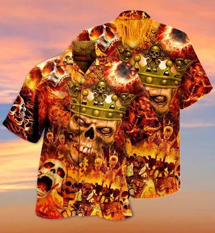 Skull Aloha Hawaiian Shirt For Summer - Skull King On Fire Hawaiian Shirt - Perfect Gift For Men, Women, Skull Lover - Seseable