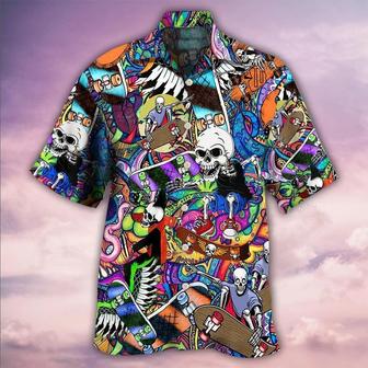 Skull Aloha Hawaiian Shirt For Summer - Skull Love Colorful Life, skateboarding Skull Hawaiian Shirt - Perfect Gift For Men, Women, Skull Lover - Seseable