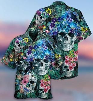 Skull Aloha Hawaiian Shirt For Summer - Skull Love Flowers Smile Happy Hawaiian Shirt - Tropical Flowers Hawaiian Shirt - Perfect Gift For Men, Women, Skull Lover - Seseable