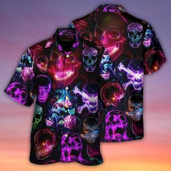 Skull Aloha Hawaiian Shirt For Summer - Skull Neon Art Happy Holiday Hawaiian Shirt - Perfect Gift For Men, Women, Skull Lover - Seseable