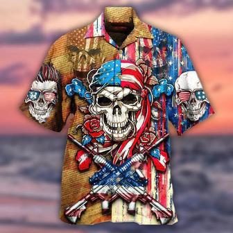 Skull Aloha Hawaiian Shirt For Summer - Skull Patriotic Flower America Hawaiian Shirt - Perfect Gift For Men, Women, Skull Lover - Seseable
