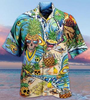 Skull Aloha Hawaiian Shirt For Summer - Skull Pineapple Fruit Amazing Hawaiian Shirt - Tropical Flowers Hawaiian Shirt - Perfect Gift For Men, Women, Skull Lover - Seseable
