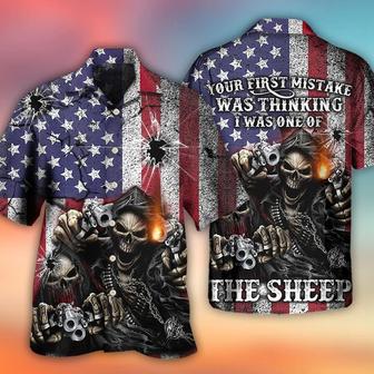 Skull Aloha Hawaiian Shirt For Summer, Skull Shot Gun American Flag Vintage Hawaiian Shirt - Perfect Gift For Men, Women, Skull Lover - Seseable