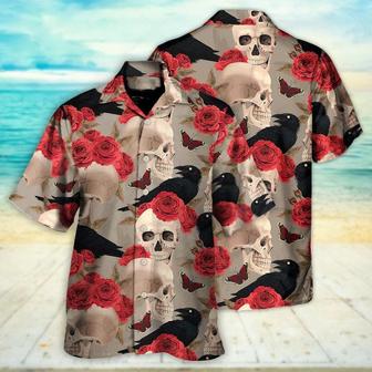 Skull Aloha Hawaiian Shirt For Summer - Skull With Rose Flower And Raven Gothic Style Hawaiian Shirt - Perfect Gift For Men, Women, Skull Lover - Seseable