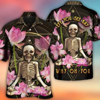 Skull Aloha Hawaiian Shirt For Summer - Skull Yoga Lighting Lotus Flower Hawaiian Shirt - Perfect Gift For Men, Women, Skull Lover - Seseable
