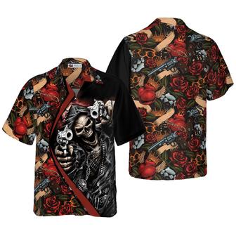Skull Hawaiian Shirt, Cool Gun Skull Aloha Hawaiian Shirt, Colorful Summer Aloha Shirt For Men Women, Gift For Friend, Family, Husband, Wife - Seseable