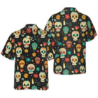 Skull Hawaiian Shirt, Skull Day Of The Dead Pattern Flower Hawaiian Shirt, Colorful Summer Aloha Shirt For Men Women, Gift For Friend, Family - Seseable