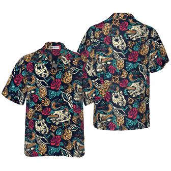 Skull Hawaiian Shirt, Skull With Blue Snakes And Red Roses Hawaiian Shirt, Colorful Summer Aloha Shirt For Men Women, Gift For Friend, Family, Husband, Wife - Seseable
