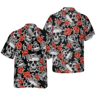 Skull Hawaiian Shirt, Skull With Crown And Red Rose Hawaiian Shirt, Colorful Summer Aloha Shirt For Men Women, Gift For Friend, Family, Husband, Wife - Seseable