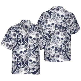 Skull Hawaiian Shirt, Wreaths Of Garden Flowers And Skulls Hawaiian Shirt, Flowers Skulls Aloha Shirt - Perfect Gift For Husband, Wife, Friend, Family - Seseable