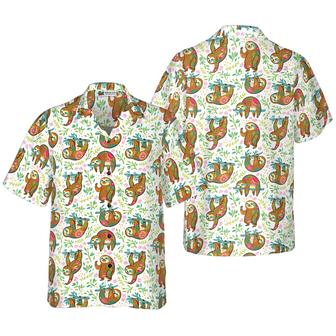 Sloth Hawaiian Shirt, Tropical Flowers, Sloth Aloha Shirt For Men - Perfect Gift For Husband, Boyfriend, Friend, Family - Seseable