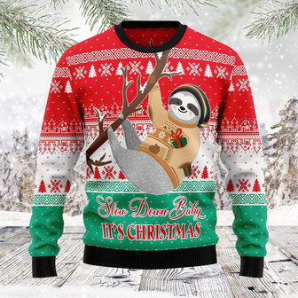 Sloth Slow Down Funny Red Green Ugly Sweater - Thegiftio UK