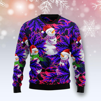 Snowman Leaves Purple Christmas Funny Ugly Sweater - Thegiftio UK