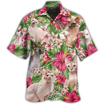 Sphynx Cat Hawaiian Shirt For Summer, Cat Tropical Floral, Best Colorful Cool Cat Hawaiian Shirts Outfit For Men Women, Friend, Cat Lover - Seseable