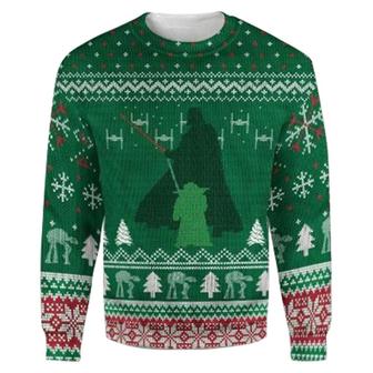 Star Wars Green Darth Vader And Yoda Ugly Christmas Sweaters | Favorety CA