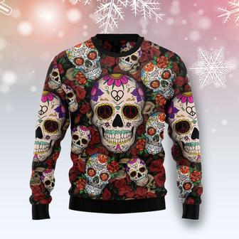 Sugar Flower Skulls Christmas Funny Ugly Sweater - Thegiftio UK