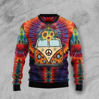 Sunflower Hippie Car Christmas Funny Ugly Sweater - Thegiftio UK