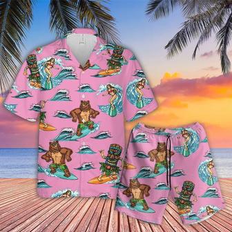 Surfing Bear Aloha Hawaiian Shirts For Summer - Pink Tiki Party Hawaiian Set Outfits For Men Women - Gift For Surfing Bear Lovers, Friend, Family | Favorety AU