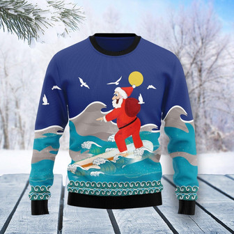 Surfing Santa Sees The Beach Christmas Funny Ugly Sweater - Thegiftio UK