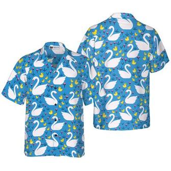 Swans And Ducks Swimming Hawaiian Shirt, White Swans Aloha Shirt For Men - Perfect Gift For Husband, Boyfriend, Friend, Family | Favorety