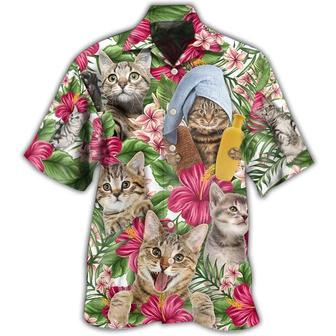 Tabby Cat Hawaiian Shirt For Summer, Cat Tropical Floral Aloha Shirts, Best Colorful Cool Cat Hawaiian Shirts For Men Women, Friend, Team, Cat Lovers - Seseable