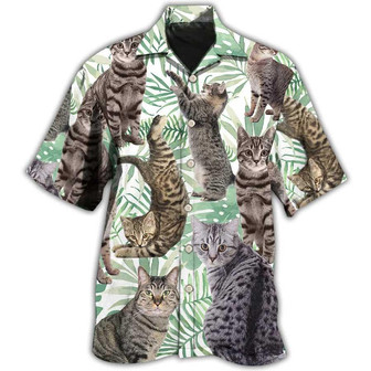 Tabby Cat Hawaiian Shirt For Summer, Cat Tropical Leaf Aloha Shirts, Best Colorful Cool Cat Hawaiian Shirts For Men Women, Friend, Team, Cat Lover | Seseable CA